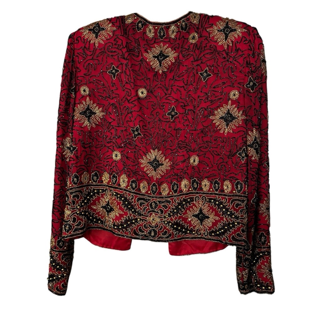 Vintage Papell Boutique Petite Small Evening Beaded Silk Jacket Old Money Retro - Picture 2 of 8